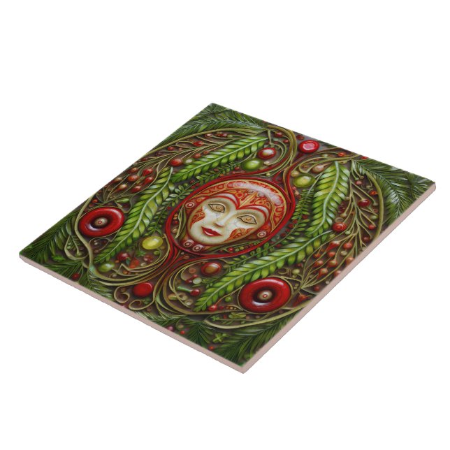 Juldoll Red och Grönt Marble Kakelplatta (Sidan)
