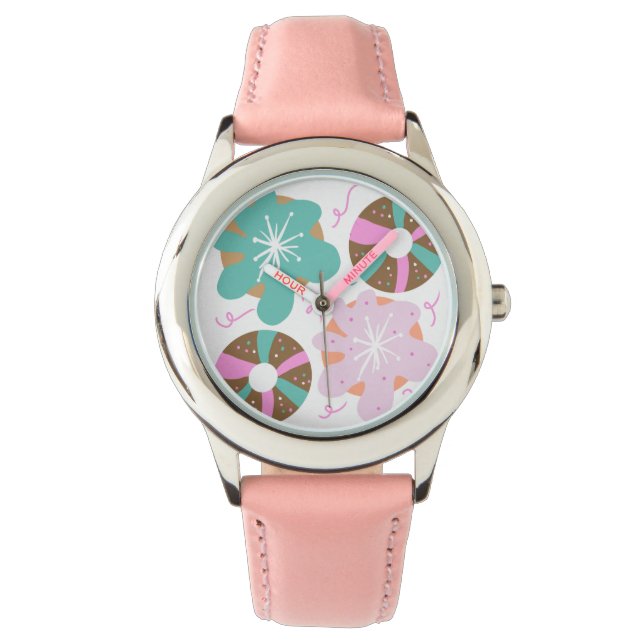 Juldonuts för barn Klotter Rosa Turkos Armbandsur (Framsida)