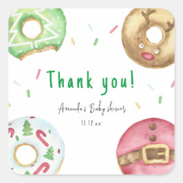 Juldonuts Tack baby shower Fyrkantigt Klistermärke
