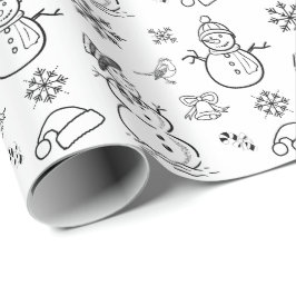 Juldoodle Snögubbe Funny Black and White Presentpapper