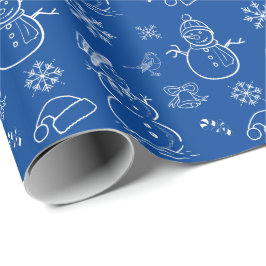 Juldoodle Snögubbe Funny Blue och White Presentpapper