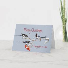 Juldotter-in-Law Magpie Family Birds Helgkort