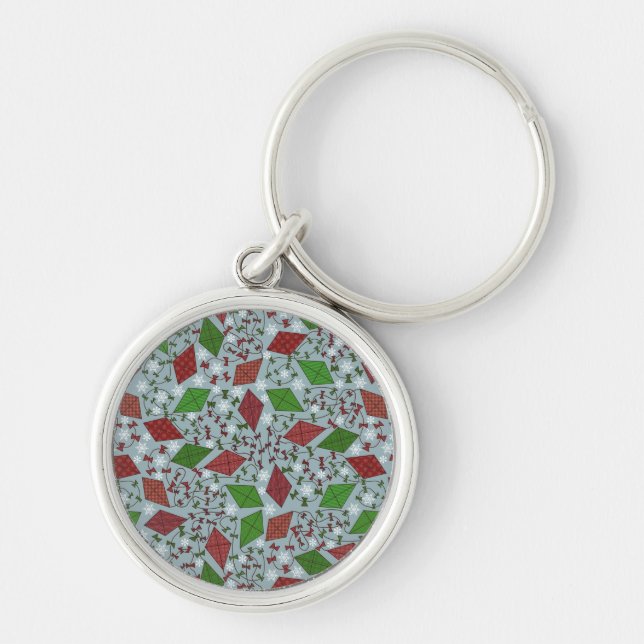 Juldrakar, keychain rund silverfärgad nyckelring (Framsidan)