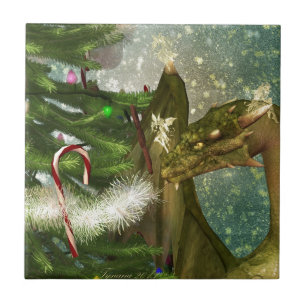 Juldrake och älvor kakelplatta