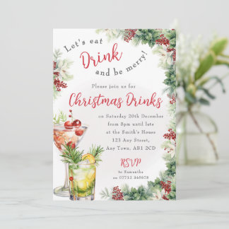 Juldrinkar Cocktail Inbjudan Med Holly Berry Tema