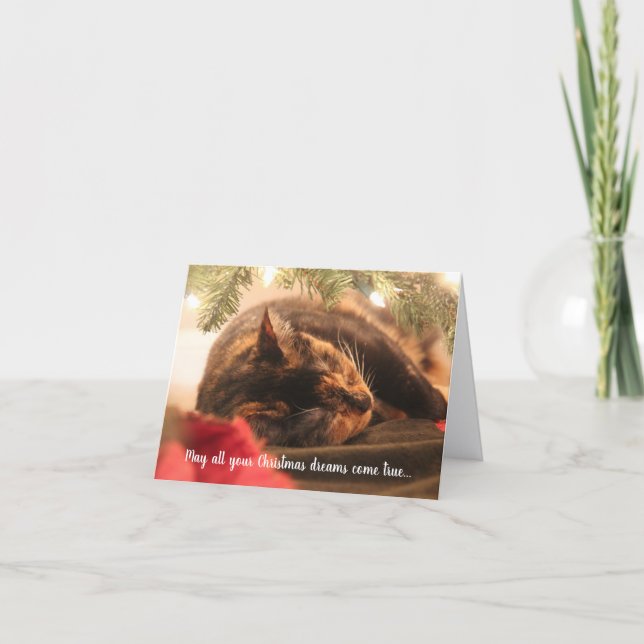 Juldrömmar sovande kalikatkatt, personlig helgkort (Framsida)