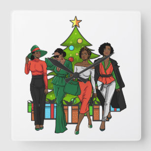 Juldrottning Melanin Sista Black Girl Magic Roligt Fyrkantig Klocka