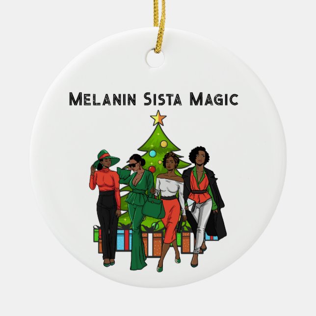 Juldrottning Melanin Sista Black Girl Magic Roligt Julgransprydnad Keramik (Framsidan)