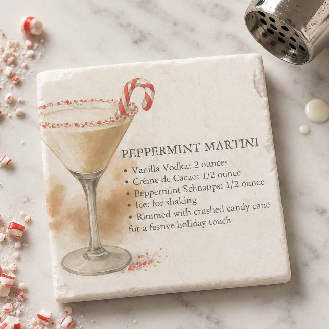 Juldryckesunderlägg Stenunderlägg (Christmas liquor coaster designed with a peppermint martini recipe by Do Tell A Belle)