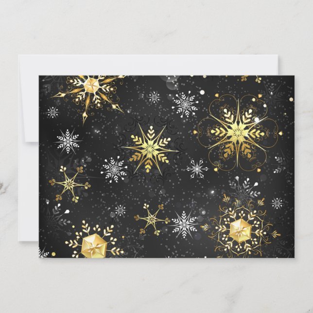 Julds Snöflingor i Guld på Svart Bakgrund Inbjudningar (Framsida)