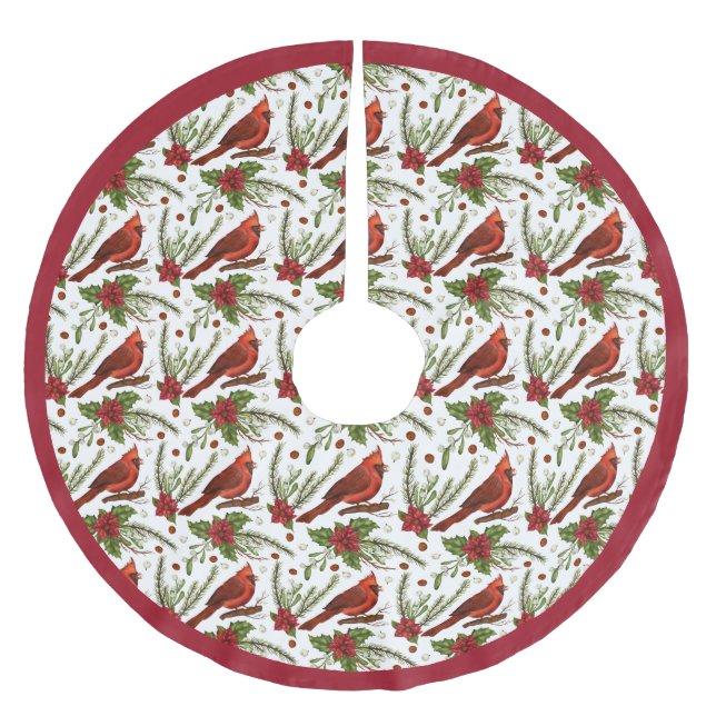 Julduk av kardinalmönstrat borstat polyester julgransmatta borstad polyester (Framsidan)
