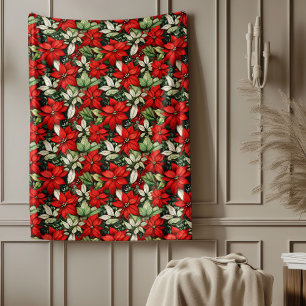 Julduk med röda Poinsettia - Festiv accent Fleecefilt