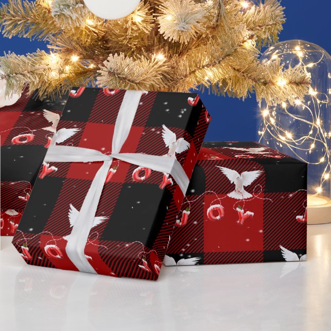Julduva med glädje på rutig presentpapper (Helgdagar)