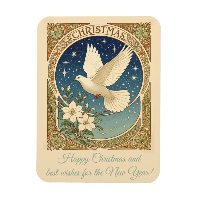 Julduva Med Vintage-inspirerad Dekorativ Panel Magnet (Vertikal)