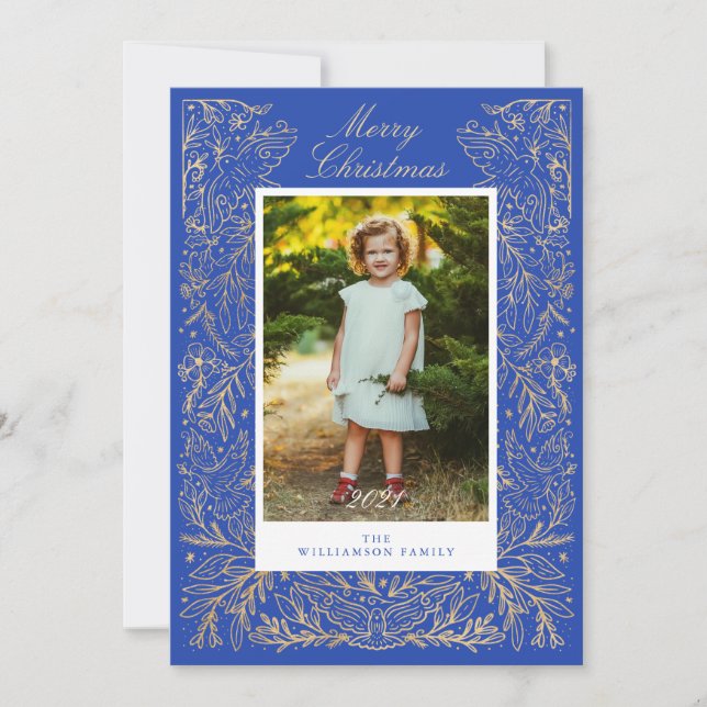 Julduvor för fred och Blommigt Ram Kärlek Julkort (Framsida)