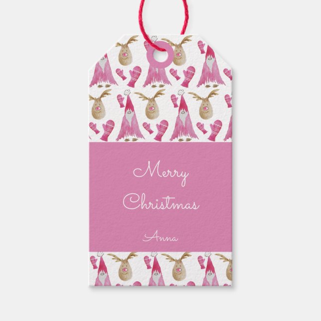 Juldvärg och julklapp med handskar presentetikett (Framsidan)