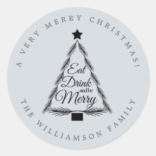 Juleatdrycken Drink Merry Namn Blue Kuvert Seal Runt Klistermärke