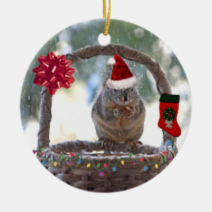 Julekorre i snöig basket julgransprydnad keramik