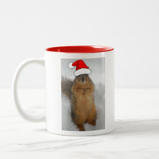 Julekorre med Santa Squirrel Två-Tonad Mugg (Vänster)