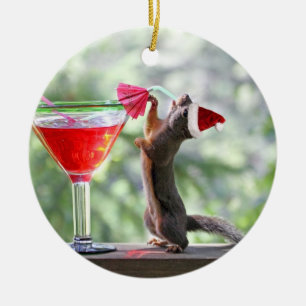 Julekorre som dricker en coctail julgransprydnad keramik