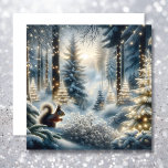 Julekorren Magic Enchanted Winter Forest<br><div class="desc">Personligens julkort. Ai-vattenfärgen stil illustrerar ett festivt ekorre sitta i ett snö fyllt förtrollat skogsvandland under vintern.</div>