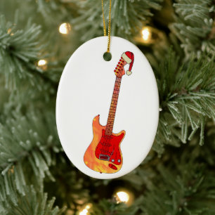 Julel Guitar Wearing a Santa Hat Julgransprydnad Keramik