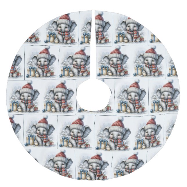 Julelefant med gåvor julgransmatta borstad polyester (Framsidan)