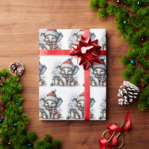 Julelefant med gåvor presentpapper