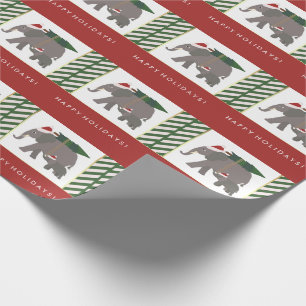 Julelefanter med hattar, träd och randar presentpapper