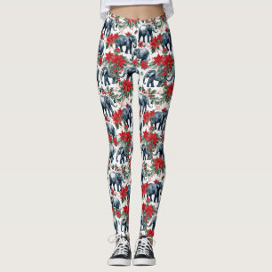 Julelefanter med Poinsettias Leggings