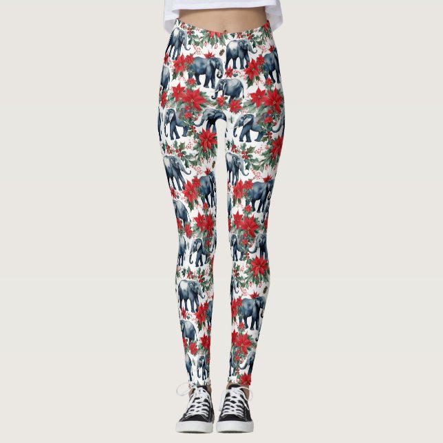 Julelefanter med Poinsettias Leggings (Framsida)