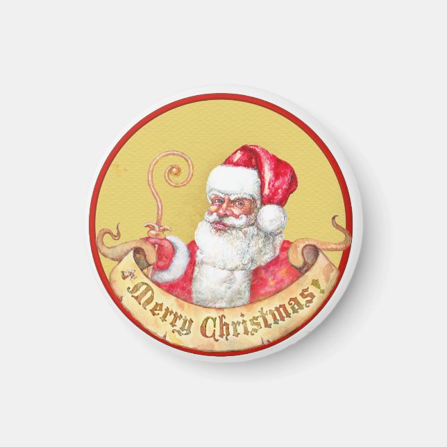 Julemblem: Jultomten med gyllene trollspö Magnet (Framsidan)