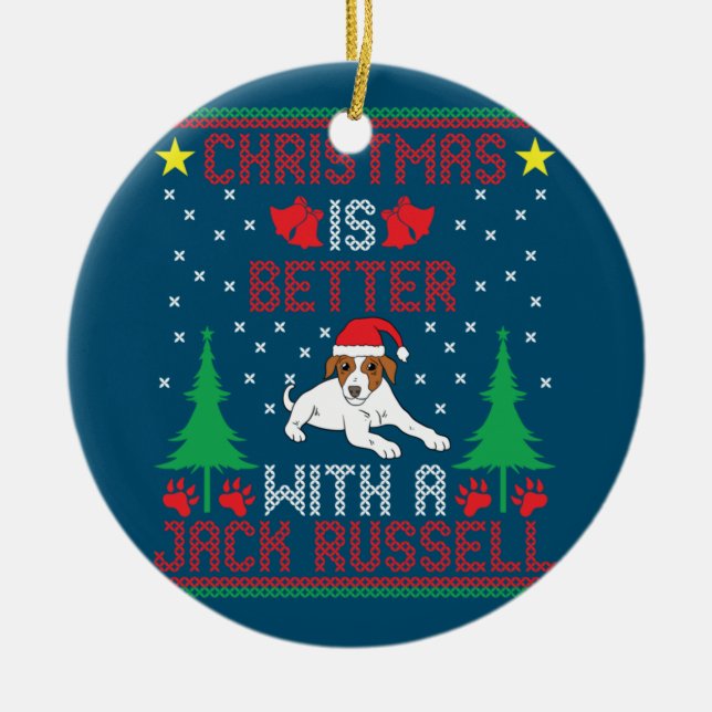 Julen är bättre med en Jack Russell Terrier Ug Julgransprydnad Keramik (Framsidan)