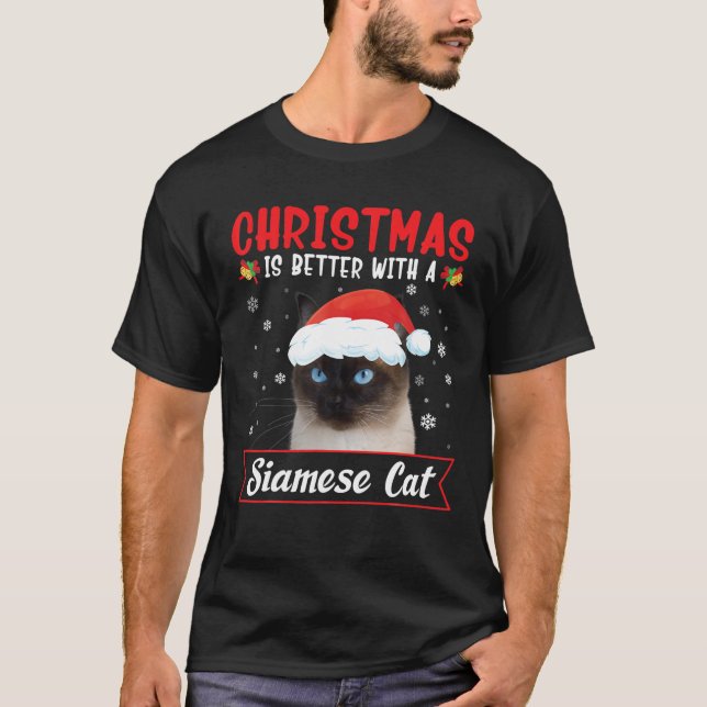 Julen är bättre med en siamesisk katt God jul T Shirt (Framsida)