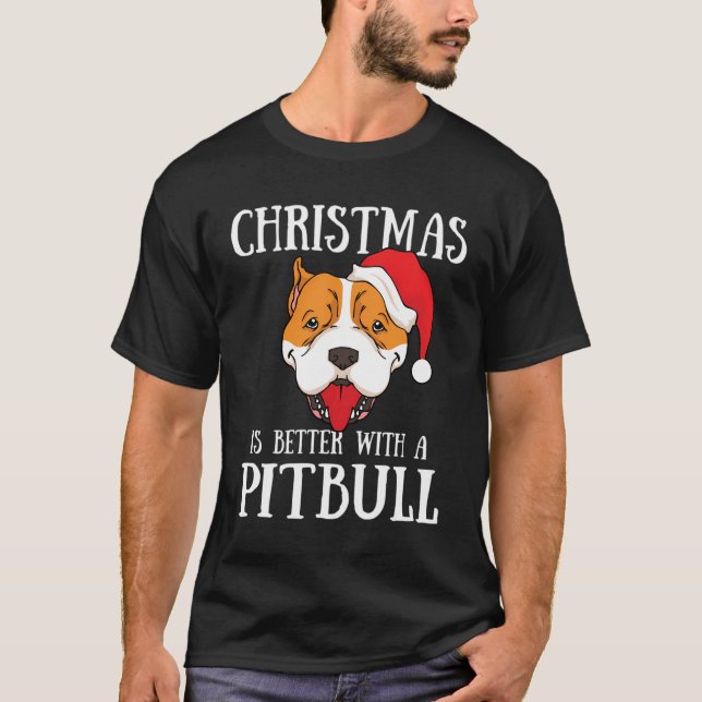 Julen är bättre med ett Pitbull Hund Jultomten T Shirt (Framsida)