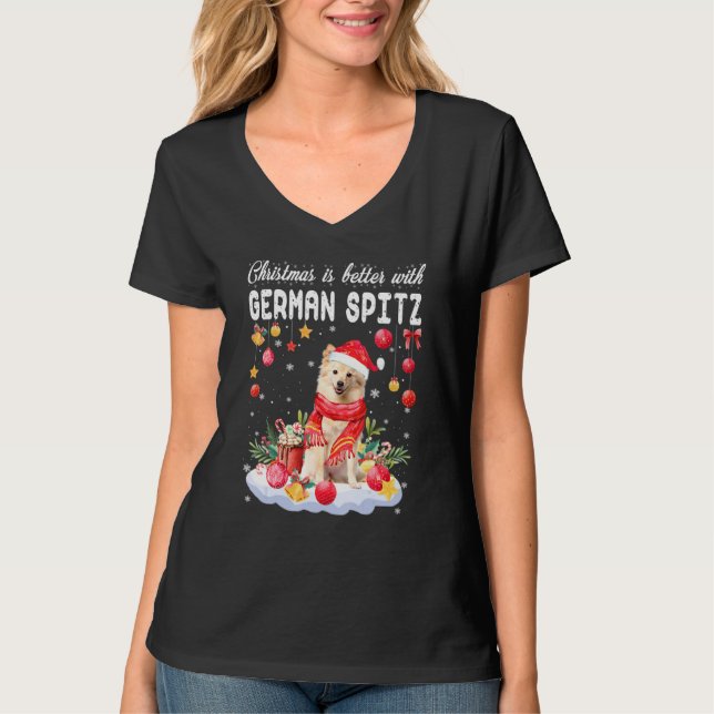 Julen är bättre med tyska Spitz Rolig hund T Shirt (Framsida)