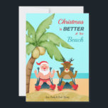 Julen är bättre på Beach-Helgdag<br><div class="desc">Ett kustjullkort med Santa och Rudolph sitta i sanden under handflatan träd. (Background vector skapat med freepik - www.freepik.com). (Julvektor skapat med Freepik - www.freepik.com). Kortet är enkelt att anpassa med alternativ för ordalydelse, teckensnitt, färg och papper form. Inte exakt vad du är tittar för? Alla våra produkter kan vara...</div>