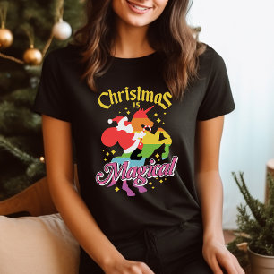 Julen är Magic Santa Riding Unicorn Funny T-shirt