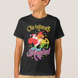 Julen är magisk Tomte som rider Enhörning Rolig T Shirt