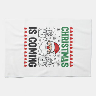 Julen är på väg Santa Snömannen Design Kökshandduk