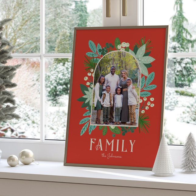 Julen Ark Ram Blommig God Jul Foto Poster (Arch Frame Floral Merry Christmas Photo Poster)