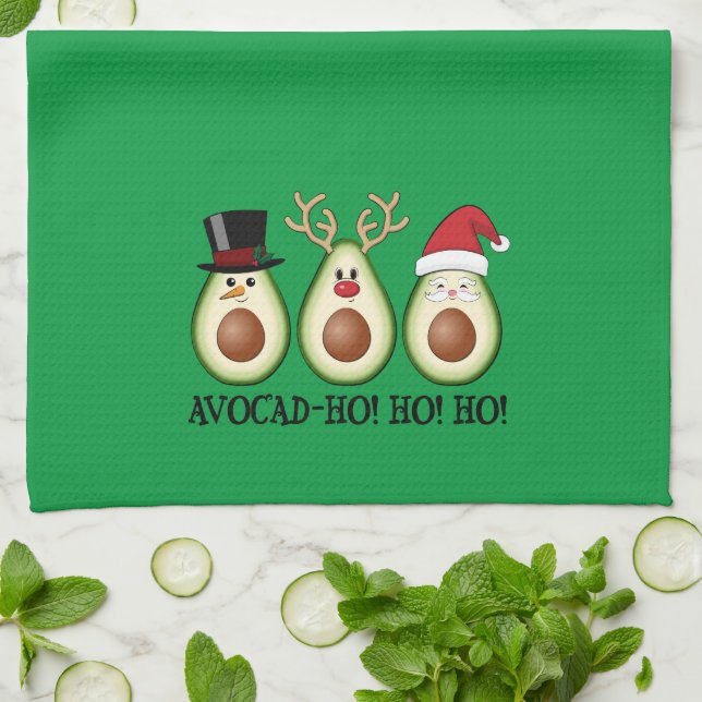 Julen Avocado Frosty, Rudolph och Santa Kökshandduk (Vikta)
