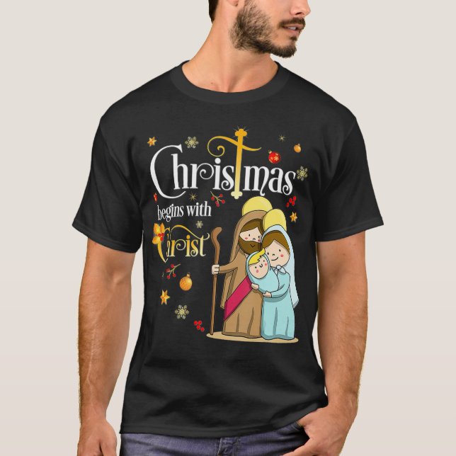 Julen börjar med Kristus Christian Jesus Holid T Shirt (Framsida)