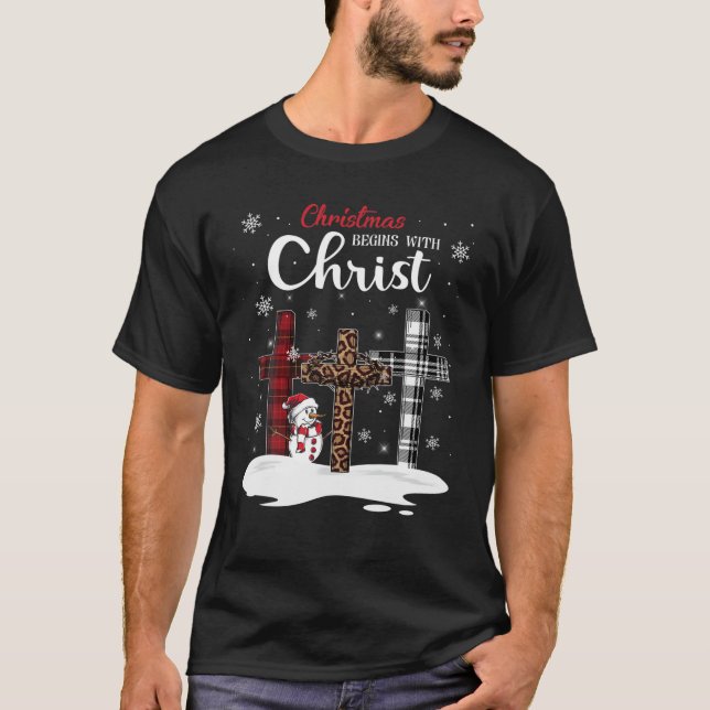 Julen börjar med Kristus Snögubbe Christian Cro T Shirt (Framsida)