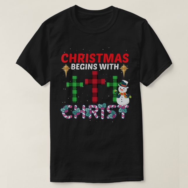 Julen börjar med Kristus Snögubbe Christian Rel T Shirt (Design framsida)