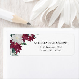 Julen Burgundy och White Poinsettia Returadress Etikett