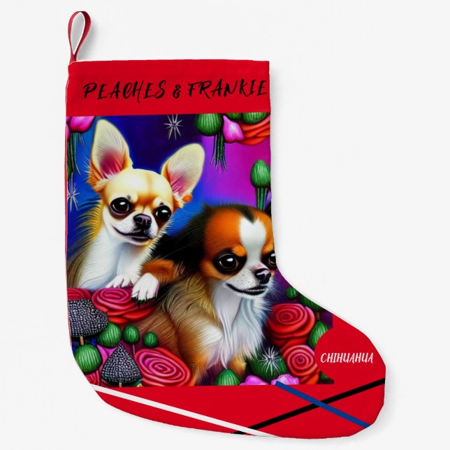 Julen CHIHUAHUA Stockar med namn. Liten Julstrumpa (Framsidan)
