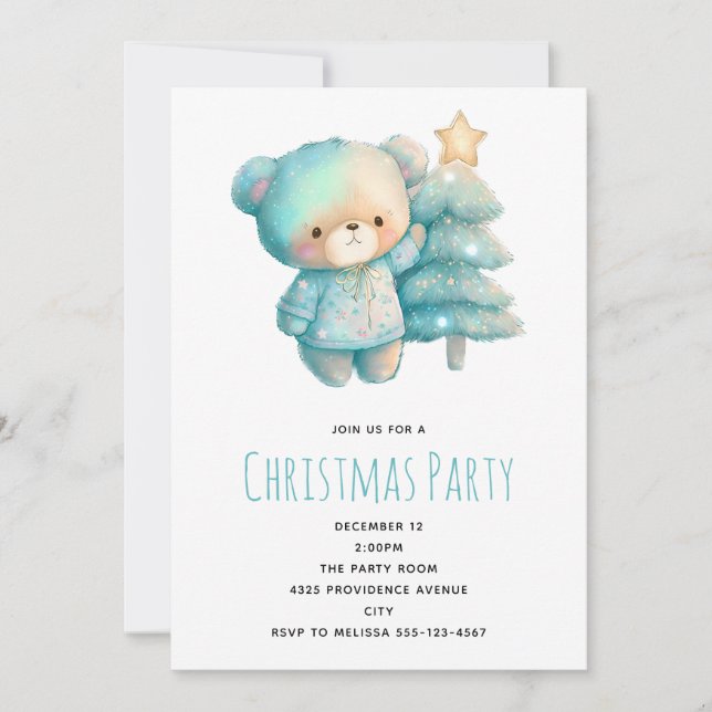 Julen Cute Bear och Julgran Inbjudningar (Framsida)