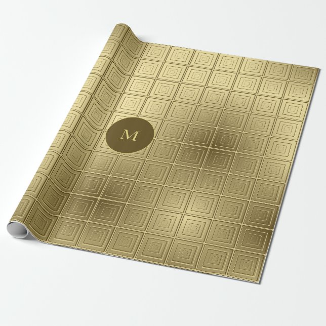 Julen Cute Golden and Guld Squares Mönster Presentpapper (Utrullad)