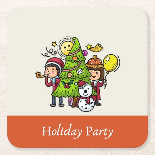 Julen Cute Playof Hand plockade Julfest Underlägg Papper Kvadrat (Framsidan)